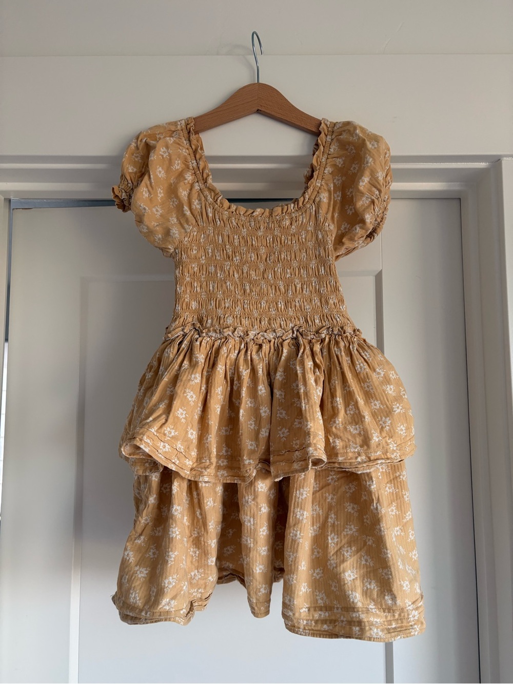 Noralee Smocked Puff-Sleeve Girls' Yellow Floral Tiered Dress